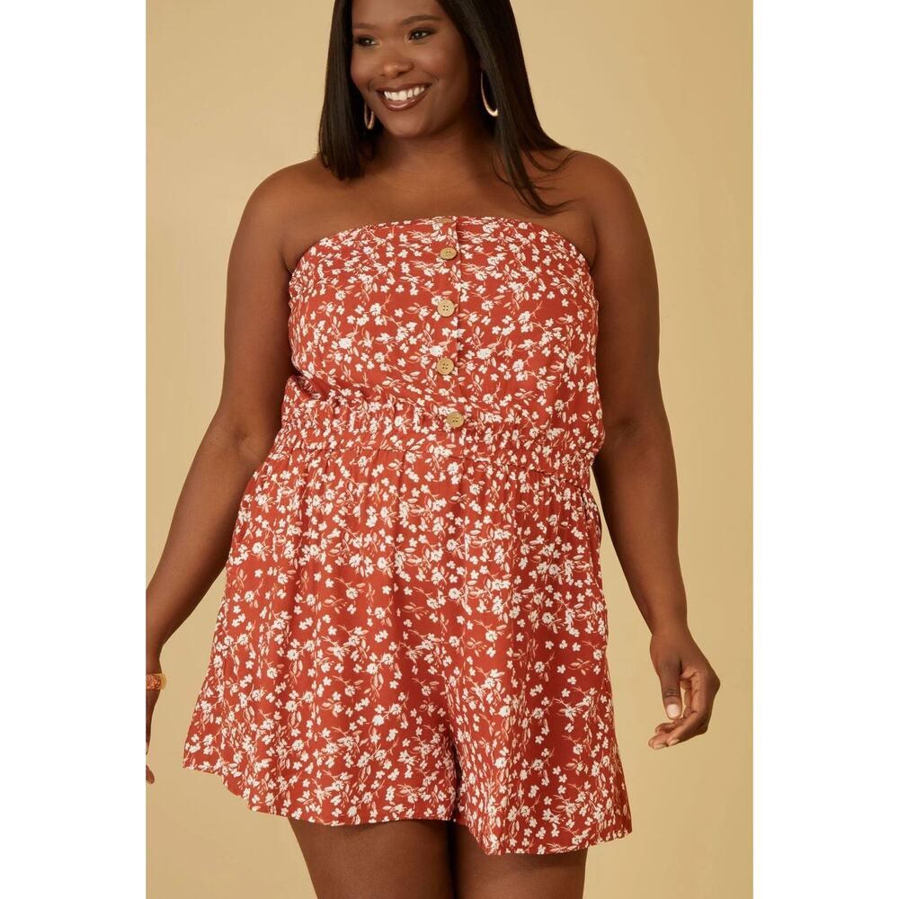 JUNIOR’s PLUS Size 3X Women’s Floral Print Strapless Romper | NEW with Tags